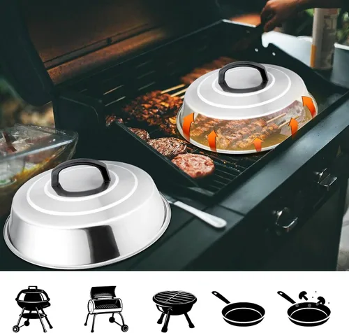Vista 6 de Leonyo - Juego de 2 cúpula para fundir queso, cubierta de metal de 12 pulgadas para parrilla, accesorios de parrilla de acero inoxidable