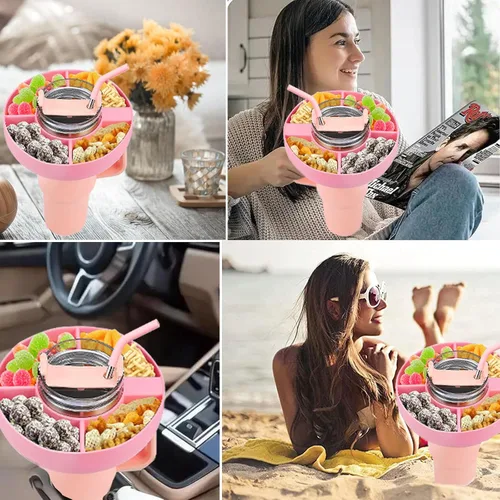 Vista 7 de Stanley - Tazón de aperitivos para vaso Stanley de 30 onzas con asa, bandeja de silicona reutilizable para portavasos Stanley, accesorios