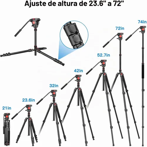 Vista 3 de Victiv Trípode para Cámara, Trípode de Video de 72" con Cabezal Fluido, Trípode de Aluminio de Servicio Pesado con Bolsa de Transporte, Trípodes