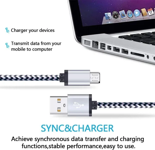 Vista 5 de Cable de carga micro USB, paquete de 5 cables micro USB de 6 pies, cable trenzado de carga rápida para Samsung Galaxy J3 J7 S6 S7 Edge, tableta, LG