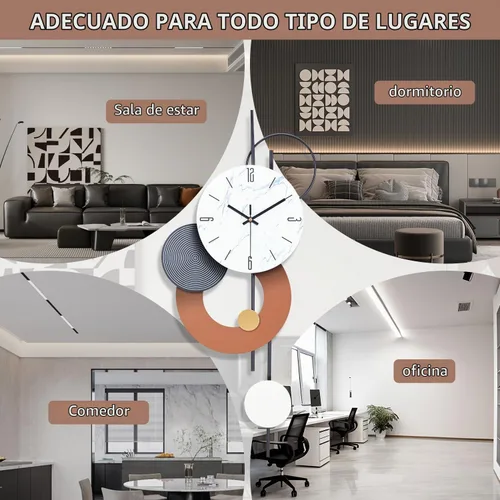 Vista 4 de SIN&MI Relojes de pared decorativos para sala de estar, grandes relojes de metal modernos que funcionan con pilas, arte de pared para el hogar