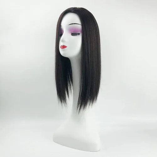 Vista 5 de YYDS Parte izquierda, de seda, lacio, con clip, mezcla natural, Snythetic, Topper para mujeres que pierden cabello (1b# negro)