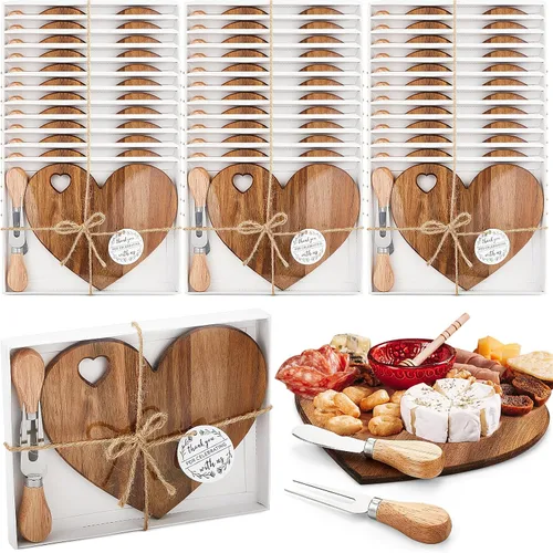 Vista 17 de Patelai 1 Juego de Tabla de Queso en Forma de Corazón para Despedida de Soltera y Baby Shower con Cuchillo, Tabla Mini de Madera para Charcutería