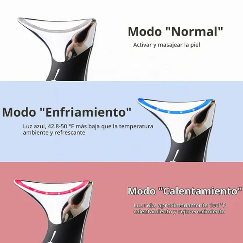 Vista 2 de Masajeador facial, dispositivo de cuello de cara y luz roja con ajuste y rejuvenecimiento Negro