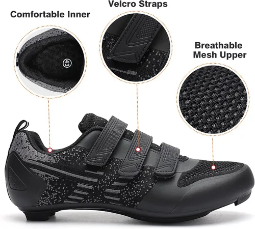 Vista 5 de Zapatos unisex de ciclismo de carretera compatibles con Peloton Shimano SPD, zapatos de equitación para hombres y mujeres, 3 correas, tacos Delta