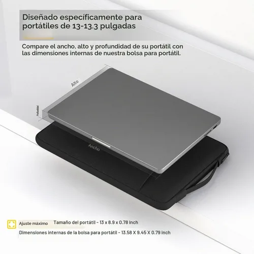 Vista 2 de Funda para portátil de 13 pulgadas para portátil de 13.5-14.4 pulgadas Surface Laptop Studio/6/5/4/3, Surface 7th de 13.8", Asus ZenBook/Dell Negro