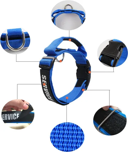 Vista 5 de 3 colores y 3 tamaños: collar táctico para perro de servicio K.9, collar básico ajustable de nailon con parche reflectante para perros pequeños