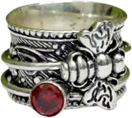 Vista 5 de Honey Bee - Anillo giratorio para mujer, plata de ley 925, hecho a mano, con piedras preciosas bohemias, anillo para el pulgar, regalo de promesa