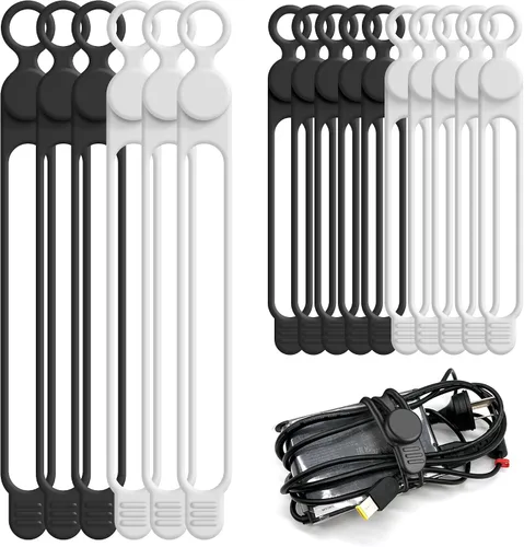 Vista 23 de Bridas de silicona para cables, organizador de cables (16 negro (16pcs-Black)