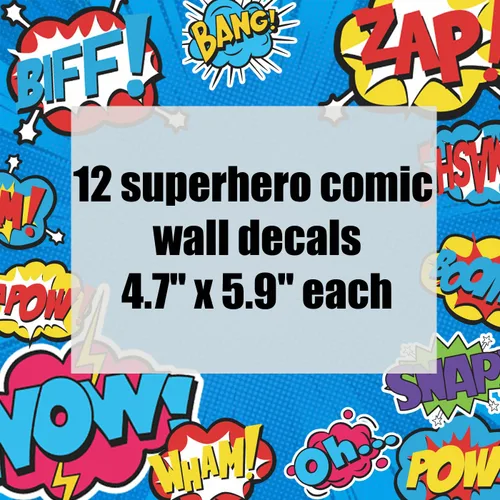 Vista 5 de Calcomanías de pared con palabras de cómic de superhéroe, paquete de 12 calcomanías de efectos de sonido de acción, vinilo impermeable y duradero