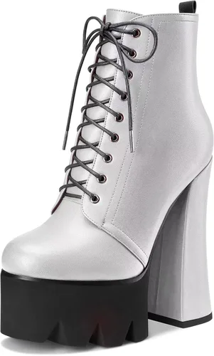 Vista 7 de HDEUOLM Botas de tobillo con tacón alto de bloque grueso para mujer, puntera redonda, botines cortos con cordones y cremallera, zapatos clásicos