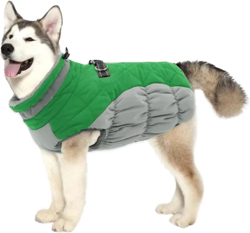 Vista 37 de Lelepet Abrigo cálido para perro, abrigo de invierno para perro, chaqueta impermeable para perros con arnés integrado reflectante de forro polar