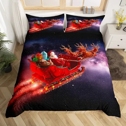 Vista 21 de Juego de ropa de cama de Feliz Navidad, funda de edredón azul con árbol de Navidad para niñas y niños, elegante funda de edredón de copo de nieve