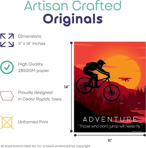 Vista 2 de Inspirational Wall Art Co. - Aventura - Póster de rampa de bicicleta de montaña Offroad con citas motivacionales, póster impreso para decoración