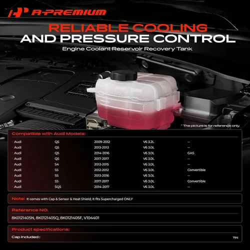Vista 2 de A-Premium Tanque de depósito de recuperación de desbordamiento de refrigerante del motor [con tapa, sensor y escudo térmico] Compatible con Audi Q5
