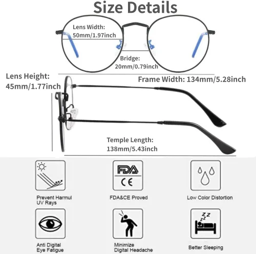 Vista 5 de Lentes de bloqueo de luz azul, para videojuegos, computadora, teléfono, pantalla, lentes para mujeres y hombres, ligeros, delgados, redondos, marco