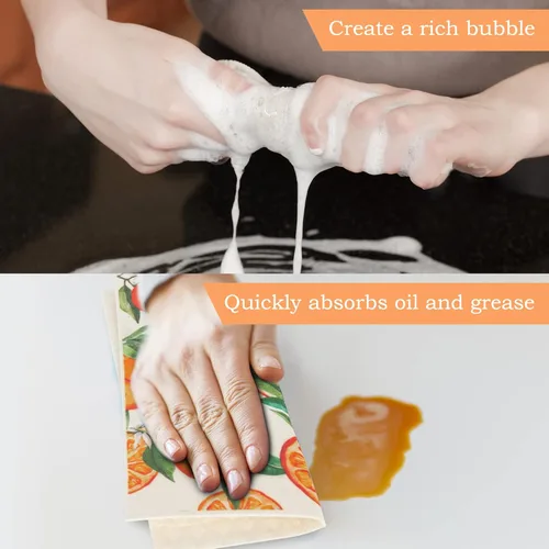 Vista 6 de Whaline 6 paños de cocina suecos anaranjados con patrón de frutas cítricas de algodón, toallas de cocina absorbentes de verano para fiestas, hogar