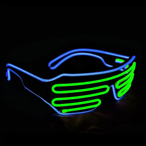 Vista 9 de Gafas de LED de Aqua Led de Neón electroluminiscentes para fiestas y disfraces modelo RB03., Púrpura + Azul