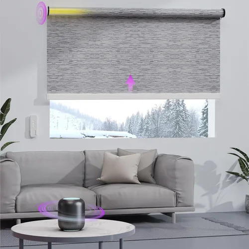 Vista 13 de Astomi Persianas enrollables motorizadas para ventanas, persianas inteligentes opacas para interiores, control remoto y de voz sin esfuerzo