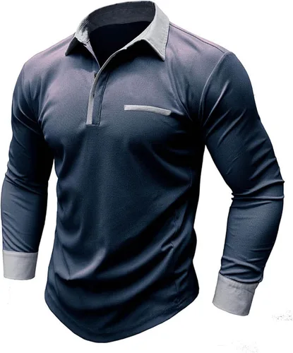 Vista 3 de Camisa Superior para Hombre Color sólido Blusa Manga Larga Camisetas Solapa Camiseta Deportiva Ropa cómoda Túnicas