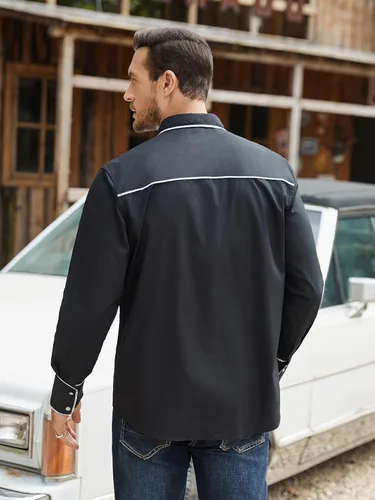Vista 4 de Daupanzees Camisas bordadas de manga larga para hombre, ajustadas, casuales, con botones