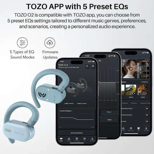Vista 5 de TOZO O2 Auriculares Inalámbricos True Open Ear Ligeros con Ajuste Multi-Ángulo, Auriculares Bluetooth 5.3 con Diseño de Doble Eje para Comodidad Azul