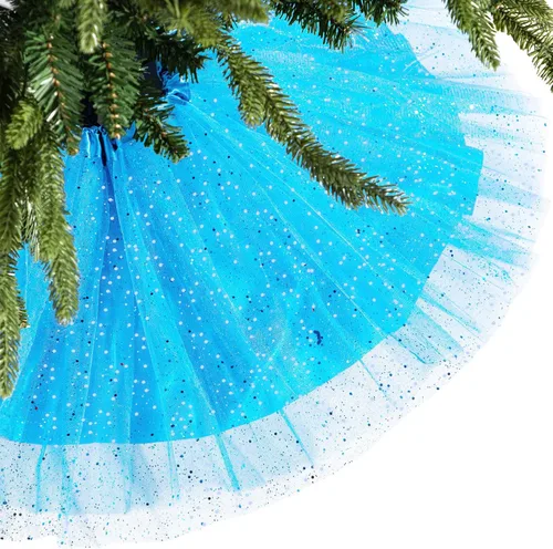 Vista 11 de Skylety Falda de árbol de Navidad de 36 pulgadas, con volantes, de tul y lentejuelas, redonda brillante de doble capa, para Navidad, vacaciones, Año