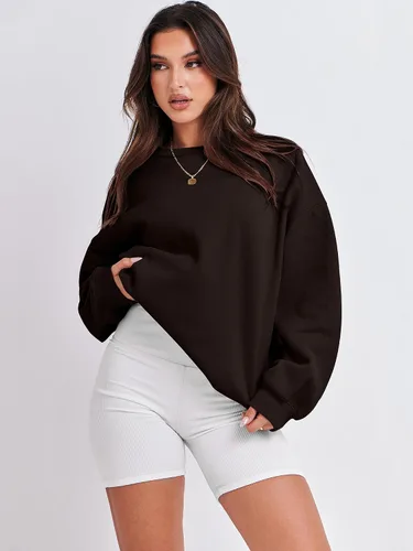 Vista 2 de ANRABESS Sudadera de gran tamaño para mujer, con cuello redondo, estilo Y2K, sudadera con capucha de forro polar, cómoda, camiseta informal, ropa