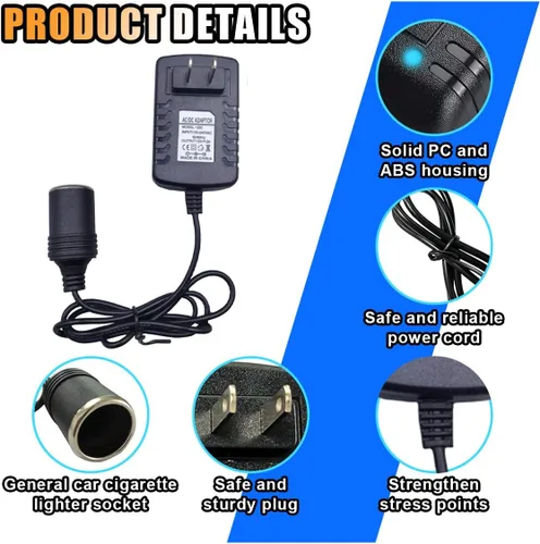 Vista 4 de Convertidor de CA a CC de 100-240V, 12V, 2A, 24W, adaptador de corriente portátil, enchufe de encendedor de cigarrillos para automóvil