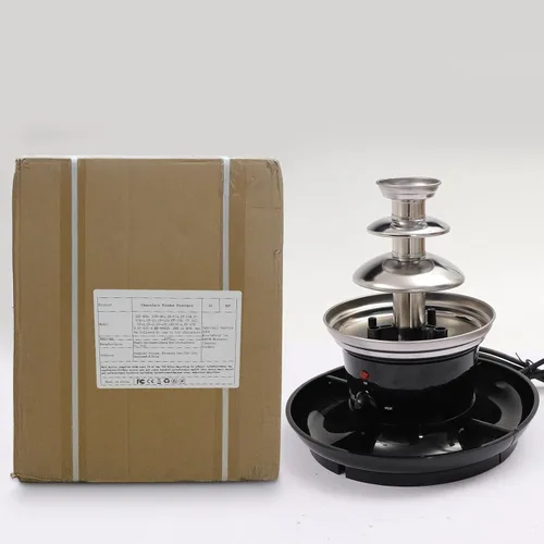 Vista 9 de Fuente de chocolate de 3 niveles de 120 V, 40 W, acero inoxidable negro, capacidad de 1 libra, con bandeja de alimentos y 6 tenedores para fiestas