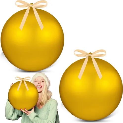 Vista 19 de Zubebe 2 adornos de Navidad gigantes rellenables de 8 pulgadas con cintas, bolas de Navidad de plástico de gran tamaño para decoración de césped al