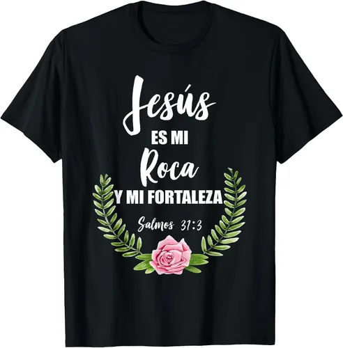Vista 4 de Jesus ES Mi Roca - Camiseta con versículo bíblico cristiano español Salmos Asphalt Grey