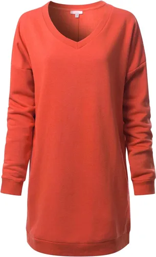 Vista 29 de MixMatchy Sudadera casual de forro polar con cuello en V para mujer, manga larga, túnica para otoño e invierno Negro (cuello redondo)