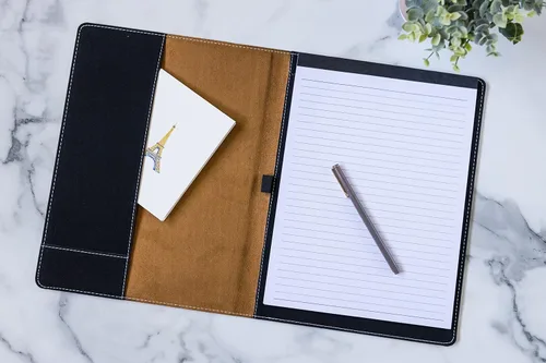 Vista 4 de Padfolio personalizado. Regalos profesionales de negocios. Padfolio personalizado. Carpeta organizadora de cartera de negocios corporativos. Soporte