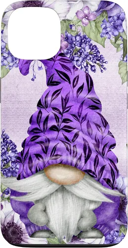 Vista 7 de Funda estética para iPhone 16 con diseño de anémonas de gnomo morado y lavanda