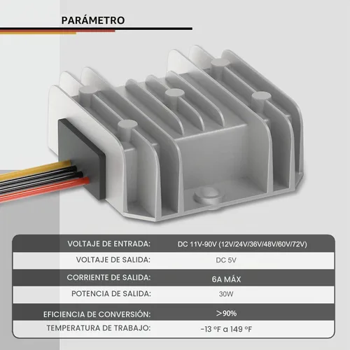 Vista 4 de DROK Convertidor impermeable de CC a CC Buck - Convertidor reductor de 11-90V a 5V 6A Regulador de voltaje, fuente de alimentación de 12 V, 24 V, 36