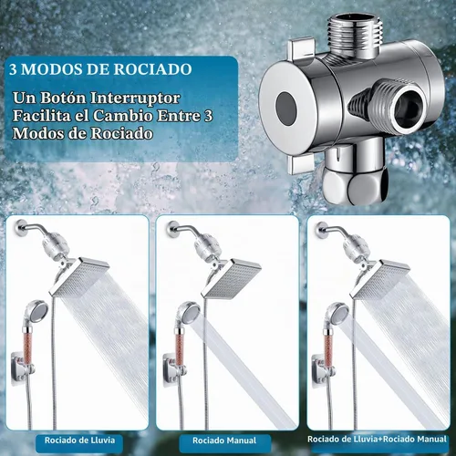 Vista 2 de Voolan Juego de cabezal de ducha filtrado, ducha de lluvia de alta presión con cabezal de ducha de mano, soporte autoadhesivo/manguera de 59