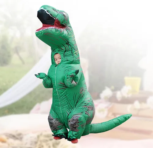 Vista 5 de Disfraz inflable de dinosaurio, impermeable con impresión clara para cosplay divertido (verde)