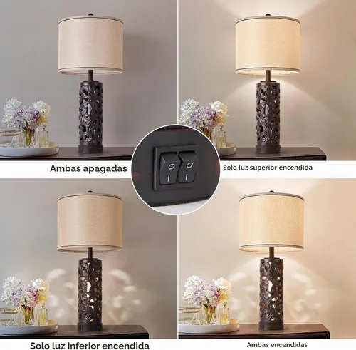 Vista 3 de AIDENOEY Juego de 2 lámparas de mesa con luz nocturna, lámpara de mesa de granja de 28 pulgadas con puertos USB A+C, lámpara de noche de cerámica