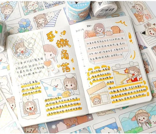 Vista 3 de Juego de cintas kawaii washi, lindas calcomanías decorativas de estilo japonés para diario, álbumes de recortes, manualidades para niños