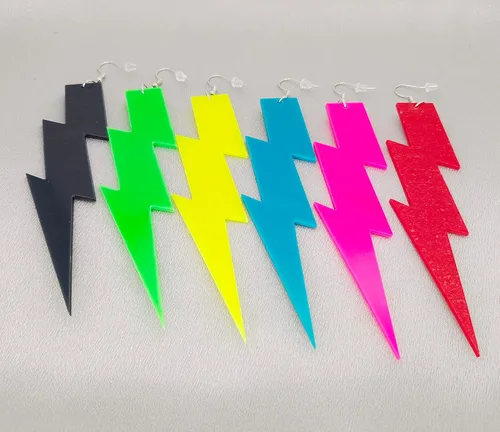 Vista 3 de Pendientes con colgante RUIZHEN con forma de rayo para mujer, con colores a elegir, acrílico exagerado