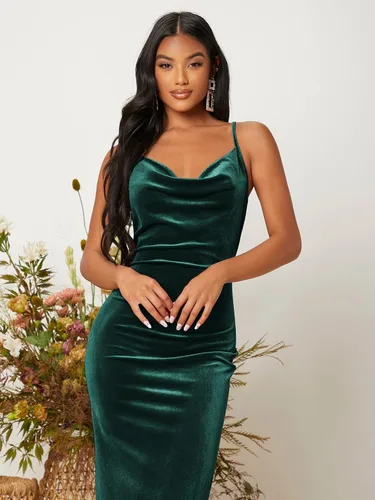 Vista 3 de Verdusa Vestido midi ajustado de terciopelo sin mangas con cuello vuelto para mujer