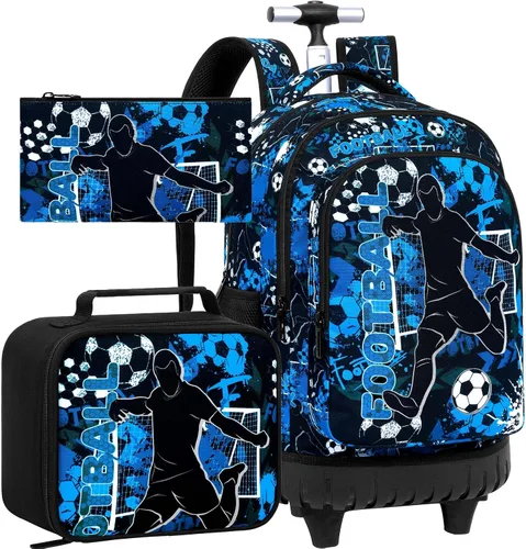 Vista 14 de Mochila con ruedas para niños, bolsa de libros con ruedas para hombres Azul