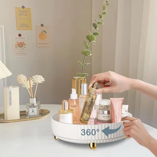 Vista 8 de Organizador de perfumes de maquillaje, bandeja de cosméticos, organizador de maquillaje giratorio de 360 grados, Lazy Susan de gran capacidad