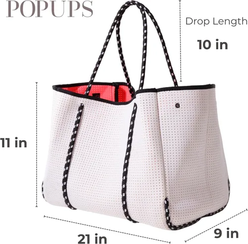 Vista 3 de POPUPS Bolso grande de neopreno para mujer - Bolso de mano de diseñador para todos los días, para el trabajo, la playa y viajes con bolsillos