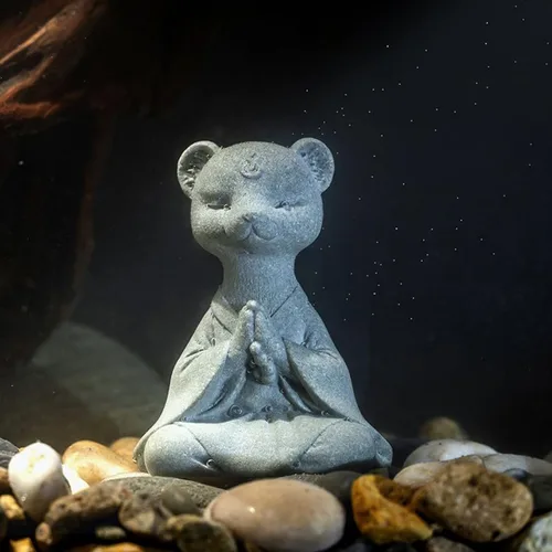 Vista 4 de Estatua de zorro meditante, esculturas de zorro rezando, figura zen para pecera, acuario, decoración de estantes al aire libre (A)