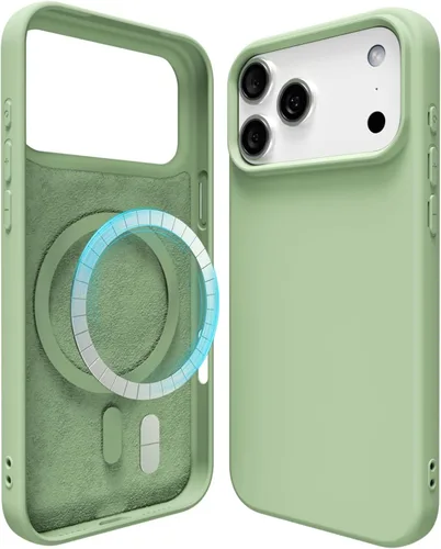 Vista 43 de oakxco Funda de silicona para iPhone 13 Mini/ 12 Mini magnética, compatible con carga inalámbrica Magsafe, goma delgada y suave, cubierta protectora