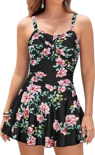 Vista 8 de SHEKINI Traje de baño de una pieza con falda fruncida cruzada para mujer Vestido de baño Traje de baño Albaricoque - Bw