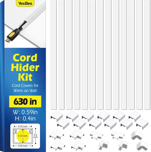 Vista 9 de YesBes Kit de ocultador de cable de 116 pulgadas, cubiertas de cable para cables en la pared, protector de cable para TV de montaje en pared
