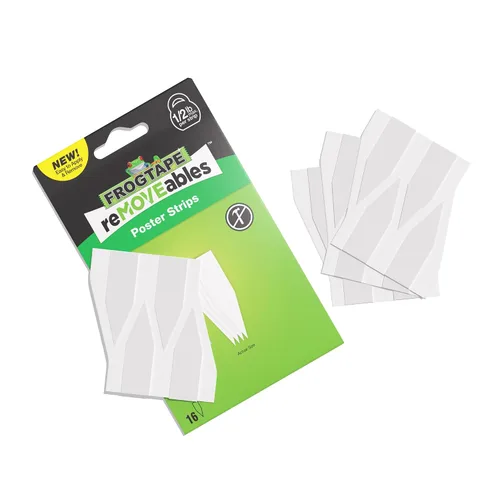 Vista 7 de FrogTape reMOVEables - Tiras para colgar pósteres, sin daños, ganchos extraíbles para pósteres, cinta adhesiva adhesiva para pared, alternativa